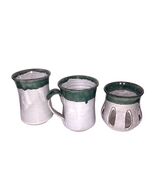 3 Handmade Coffee Mug Cup Vase Tea Light Studio Pottery Drip Glaze Artis... - $53.00