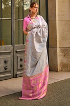 Grey Kadhi Silk Saree With Blouse Piece - £70.23 GBP