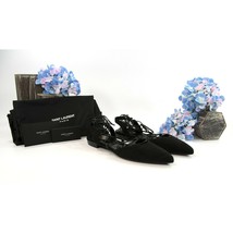 Saint Laurent Black Suede Leather Ankle Lace Flats Size 36 NIB - £257.42 GBP