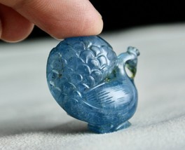 Antique Natural Blue Aquamarine Carved Peacock 74.66 Ct Rare Gemstone Pendant - £6,061.07 GBP