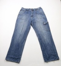 Vintage 90s Streetwear Mens 36x33 Distressed Wide Leg Baggy Fit Denim Jeans Blue - £54.17 GBP