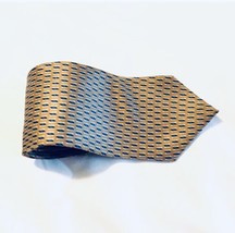 Geoffrey Beene Navy Blue /Brownish Yellow 100% Silk Necktie Made In USA - $10.54