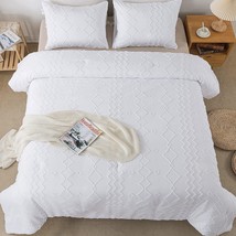 White Tufted Comforter Set Full(79X90Inch), 3 Pieces(1 Tufts Comforter, 2 Pillow - £64.73 GBP