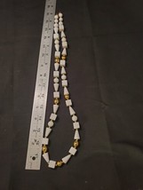 VINTAGE TRIFARI WHITE BEAD NECKLACE, SQUARE, ROUND, CONE GOLD SPACERS - £6.07 GBP