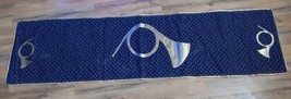 French Horn Christmas Table Runner Handmade Quilted Appliqued 19x72 Blue Gold - £47.61 GBP