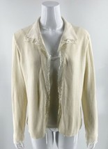 J Jill Cardigan Sweater Size Large Cream Ivory Open Front Lace Lining Silk Blend - £31.13 GBP