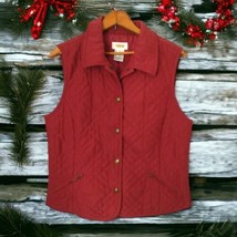 Talbots Quilted Red Barn Vest M Chore Gorp Outdoor Woodland Button Front Pockets - $24.73