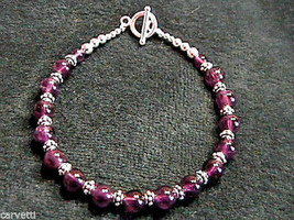 Amethyst and Sterling Silver Bali Bead Bracelet - 8.5&quot; - £14.72 GBP