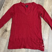 Style Co Womens Core Sweater Lace Trim V Neck Top  Red Sz L - £9.76 GBP