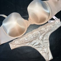 Nwt Victoria&#39;s Secret sin Tirantes 36DDD Conjunto Sujetador L Tanga Beis Forrado - £58.15 GBP