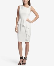 DKNY Womens 8 Ivory Sleeveless Asymmetric Neck Lined Peplum Sheath Dress NWT - £31.90 GBP