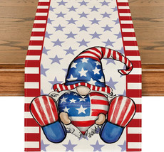 Stripes Heart Stars Gnome 4th of July USA Patriotic Table Runner, 13&quot; x 72&quot; - $13.91