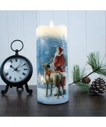 Starry Night Santa Fiber Optic pillar Candle with Timer - $592.30 MXN