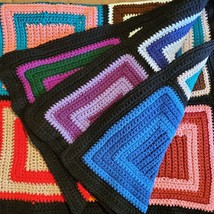 Vintage Mid Century Hand Crochet Squares Afghan 38x46&quot; Sofa Throw Wrap - £40.36 GBP