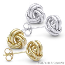 14kt Solid Yellow / White Gold 8mm Love Knot Stud Earrings 14k 14 kt Studs - £77.74 GBP