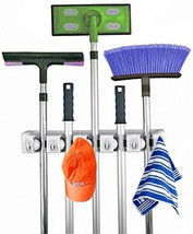 Mop And Broom Holder 5 Position 6 Hooks Garage Storage Holds Up To 11 Tools - £30.69 GBP