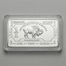 German Buffalo Design – .999 1 Troy Ounce German Silver Bar with Case - $68.00