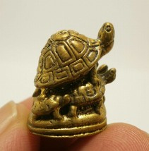 Magic Turtles LP Liew Thai mini brass real amulet miracle miniature Thailand fam - £23.51 GBP