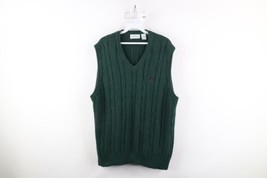 Vtg 90s Streetwear Mens Large Distressed Chunky Cable Knit Sweater Vest Green - £34.96 GBP