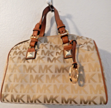 NEW Michael Kors Brown Tan Canvas Leather Handles Grayson Medium Satchel... - $187.11