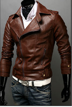 Men Motorbike Brown Leather Jacket Brando Shoulder Epaulets Tab Collar S... - $2,546.82 MXN