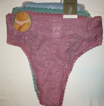 Secret Treasures Thongs 3 Pair Size 2XL (9) All Over Lace Blue Green Mauve NEW - £9.86 GBP