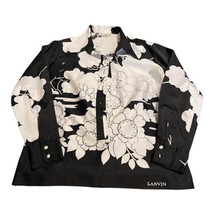 Vintage Lanvin Paris New York Floral Black White Tropical Bold Button Down Sz 14 - £97.75 GBP