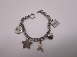 Vintage Inspirational Silver Breast Cancer Choker Charm Bracelet 7.5 inches BrB2 - £10.24 GBP