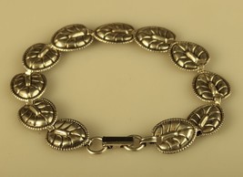 Vintage Sterling Signed Beau Embossed Leaf Detailed Designer Link Bracelet 7 1/2 - £40.72 GBP