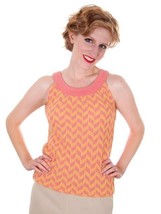 Vintage Retro Sweater Tank Style 1960s Coral  Yellow Wool Knit Unique Wo... - $734.88 MXN