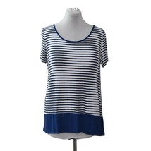 Jones New York Signature Top Womens L Eliptical Hi Low Blue White Stripe... - £17.32 GBP