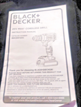 instruction manual for a Black+Decker 20V MAX cordless drill model numbe... - $2.18