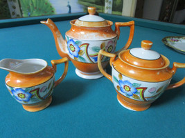 Lusterware Made In Japan Tea Set Teapot, Creamer And Sugar Floral 3 Pcs - £92.44 GBP