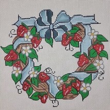 Handpainted Needlepoint Canvas Daisy Wreath Floral Strawberry Red HP Wee Needle - £19.26 GBP