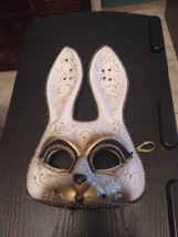 Venetian Rabbit Mask Masquerade Costume Dress Up Black/Gold w/Whiskers C... - £13.16 GBP
