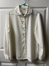 Koret Long Sleeve Blouse Womens Size 12 Embroidered Pearl Buttons Granny... - £11.73 GBP