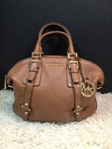 Michael Kors Bedford Belted Brown Pebbled Leather Satchel Bag Handbag - £68.48 GBP