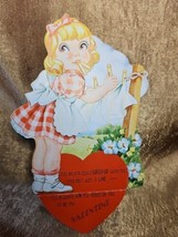 Vintage 1930s Mechanical Valentine Card Die Cut Laundry Girl Checkered D... - $29.69