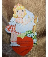 Vintage 1930s Mechanical Valentine Card Die Cut Laundry Girl Checkered D... - £23.64 GBP