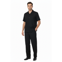 Men 2pc Walking Leisure Suit Short Sleeves By DREAMS 256-001 Black image 4