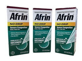 Afrin No Drip Severe Congestion Pump Mist Nasal Spray, 1-15 ml Pack 3 Ex... - $25.33