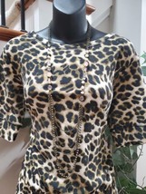 New York &amp; Company Women Brown Animal Print Half Sleeve Back Zip Jumpsui... - £21.92 GBP