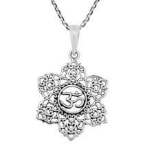 Blossoming Mandala of Hearts Om or Aum Sterling Silver Pendant Necklace - £17.36 GBP