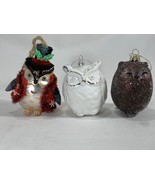 3 Glass Christmas Owl Ornaments 3&quot; - 4&quot;   PLEASE READ - $11.88