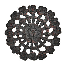 Hand Carved Round Plumeria Floral Bloom Teak Wood 8 Inches Wall Art - £17.86 GBP
