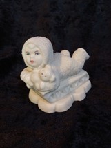 Vintage Snowbaby Riding on a Sled With Teddy Bear Department 56  Collectible - $13.10