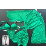 Victoria&#39;s Secret 34B BOMBSHELL BRA SET+panty+ROBE KIMONO GREEN lace SHI... - $270.79 CAD