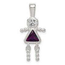 Sterling Silver Rhodium-plated CZ and February Glass Girl Pendant - £31.36 GBP