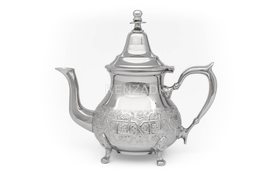 Moroccan Serving TeaPot Handmade Of Brass Silver Plated Hand Carved In Fes Moroc - £34.02 GBP