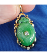 Earth mined Jadeite Jade Diamond Deco Pendant Vivid Green Vintage Solid ... - $3,035.25